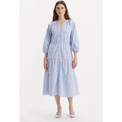 Levi's Cecile Midi Dress Bearberry Stripe Blue Maat: S | Midi Jurken Outlet | Dames | Blauw