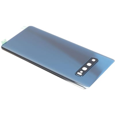 Cache Batterie Arrière en Verre de Remplacement Panneau de Porte Arrière avec Adhésif et Lentille de Caméra Pré-installés pour Galaxy S10+Plus G975 bleu
