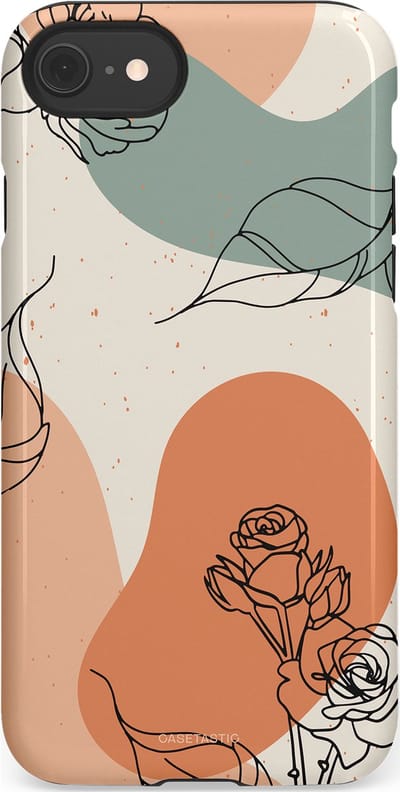Casetastic hoesje geschikt voor Apple iPhone SE / Apple iPhone 7 / Apple iPhone 8 - Dubbellaagse bescherming - Lijnenspel roos - Fashion Case - Saliegroen Perzik Zand