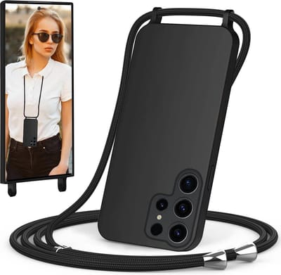 Casemania Hoesje Geschikt voor Samsung Galaxy S24 Ultra - Zwart - Siliconen Back Cover met Koord - Telefoonhoesje met Koord - Crossbody Lanyard Cord Case