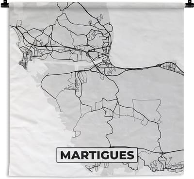 Wandkleed - Wanddoek - Kaart – Stadskaart – Frankrijk - Martigues - Plattegrond - 180x180 cm - Wandtapijt