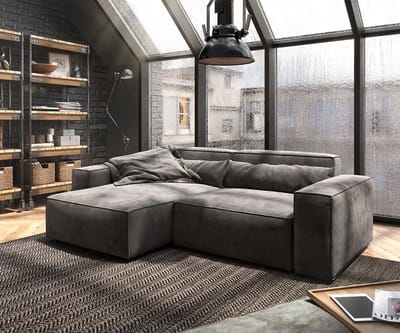 Hoekbank Sirpio 230x155 cm microvezel kaki bruin variabele rugleuning met kruk