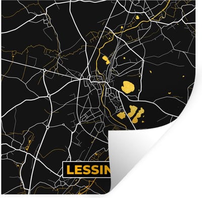 Muurstickers - Sticker Folie - Kaart - Lessines - Goud - Stadskaart - Plattegrond - 100x100 cm - Plakfolie - Muurstickers Kinderkamer - Zelfklevend Behang XXL - Zelfklevend behangpapier - Stickerfolie
