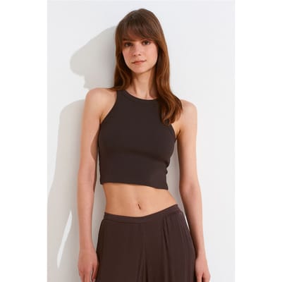 Geribbelde katoenen sweater zonder mouwen Crop Top