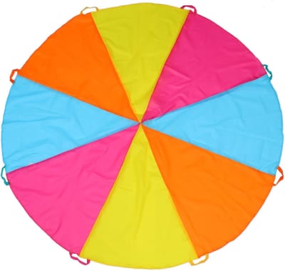 Speelparachute - Parachute met handgrepen - Buiten spelletjes - Duurzaam polyester materiaal - 183 cm diameter - Regenboog