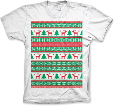 Heren Tshirt -L- Christmas Knit Pattern Wit