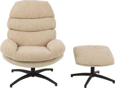 J-Line zetel Relax + Voetbank - metaal/multiplex - beige/zwart