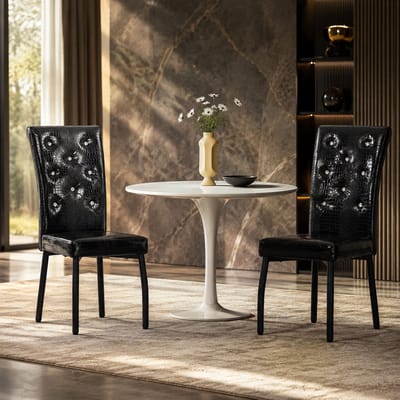 Eetkamerstoelen - Set Van 2 - Gestoffeerde eetkamerstoel - Eetkamerstoel - Eettafelstoel - Eetkamerstoelen - Stoel - Retro stijl - Zwart