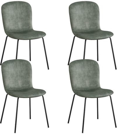 Reefs Interior Stoel Dover - Set Van 4 - Groen - Velours Stof - Luxe - Scandinavisch