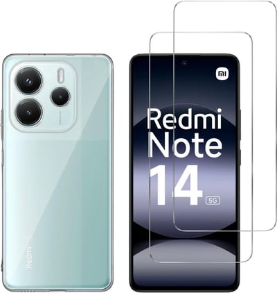 Hoesje Ultraslank geschikt voor Xiaomi Redmi Note 14 5G backcover siliconen Transparant en 2 stuks Screenprotector Gehard Glas