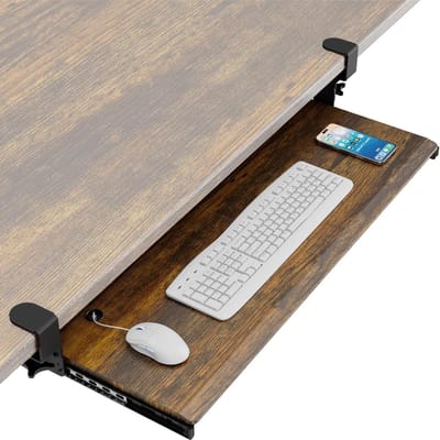 Onderbureau toetsenbordlade - Uitschuifbaar toetsenbordplatform - Bureau organiseren - Dubbele C-klem - 38 inch - Zwart