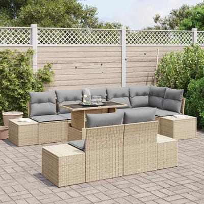 vidaXL - Tuinbank - Set - 9 - st - Beige - en - Lichtgrijs - poly - rattan