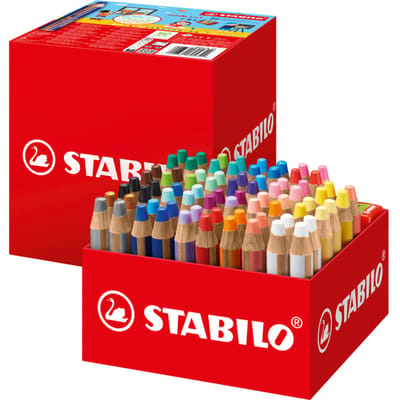 STABILO woody 3 in 1 - Multi Talent Kleurpotloden - Schoolverpakking Met 76 Stuks & 4 Puntenslijpers