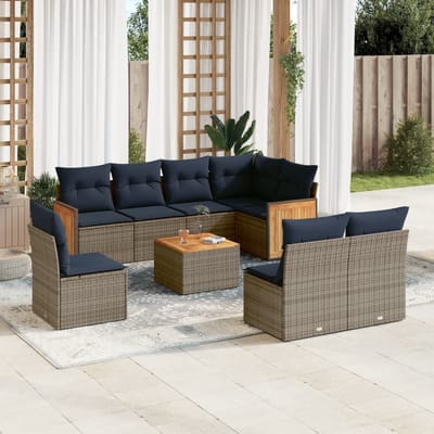 vidaXL - 9-delige - tuinbankset - met - kussens, - grijs - polyrotan