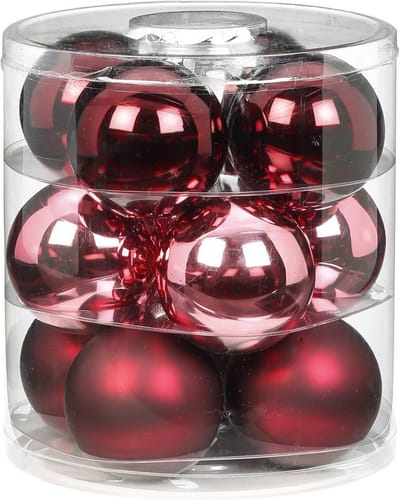 12x Berry Kiss mix glazen kerstballen 8 cm glans en mat - Kerstboomversiering mix roze/rood