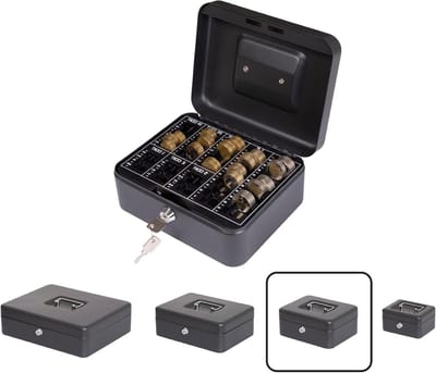 Geldkist met Muntentelbord - Stalen Geldkistje - Veilig Geld Opbergen - Uitneembaar Telbord - 20 cm Breed - Zwart