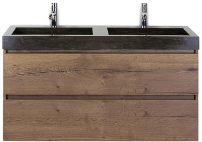 Maxx XL Badmeubelset 120 cm - Tabacco - Wastafel Lucca Dubbel 2 Kraangaten