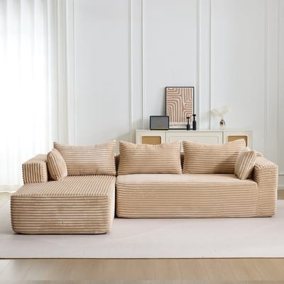 Komhtom Modulaire Slaapbank - L-vormige Chaise Longue - Corduroy Beige - Woonkamer & Appartement
