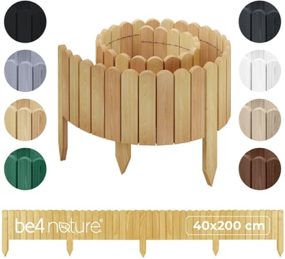 be4nature Flexibele houten border 40 x 200 cm Lichtbruin Geïmpregneerde rolborder plantenrand tuinhek decor palissade graskant