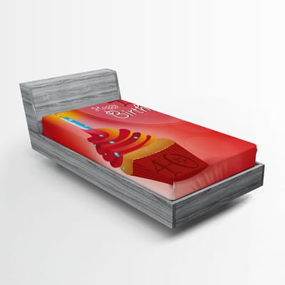 ABAKUHAUS Hoeslaken voor de 40e verjaardag, Taartster, Zachte decoratieve stof met elastische band, 90 x 200 cm, Rood Oranje Blauw