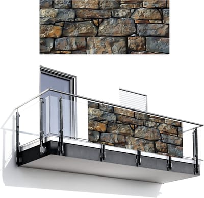 Balkonscherm 300x120 cm - Balkonposter Stenen - Steenoptiek - Grijs - Bruin - Balkon scherm decoratie - Balkonschermen - Balkondoek zonnescherm