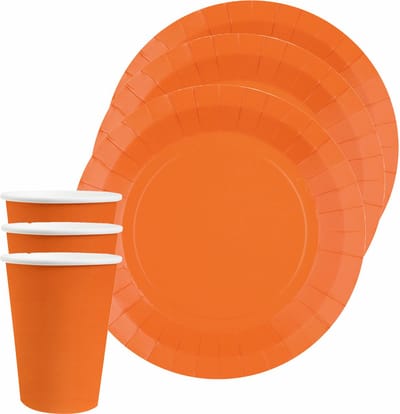 Santex feest/verjaardag servies set - 10x gebaksbordjes en bekertjes - oranje - karton