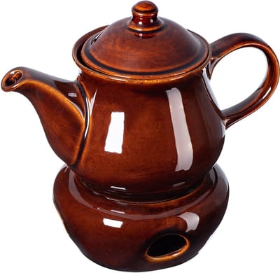 KADAX Theepot van keramiek, warmhoudende theeketel in landelijke stijl, vaatwasmachinebestendige kan van hoogwaardig keramiek, theepot voor thuis of op kantoor (met verwarmer)