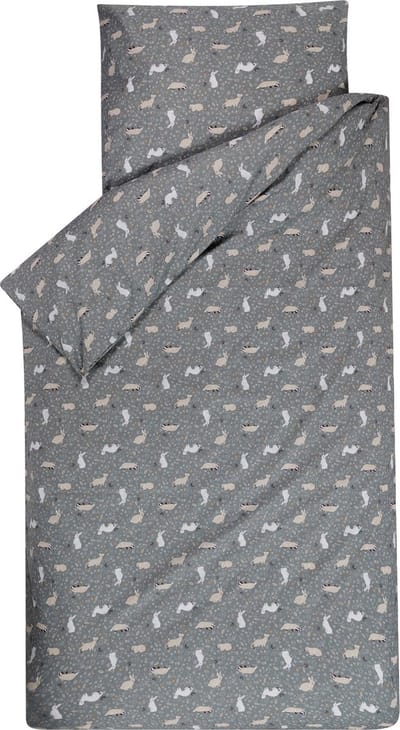 BINK Bedding Dekbedovertrek Bunny junior 120 x 150 cm - kussensloop 60 x 70 cm - peuter - peuterdekbedovertrek - konijn - hermelijn - das - grijs - caramel - beige - dieren - bosdieren