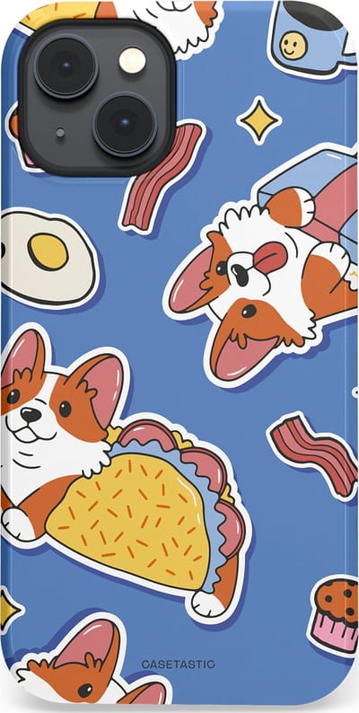 Casetastic Hoesje Geschikt voor Apple iPhone 14 Plus Magsafe - Stijlvolle Beschermende Duo-layer Case - Corgi en Snacks