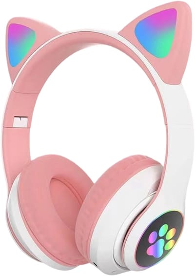 longziming Draadloze Kinder Koptelefoon – Cat Headphones met LED Oortjes – Bluetooth Hoofdtelefoon– Bluetooth 5.0 – Licht Groen – Met Verlichting – Opvouwbare opbergruimte – Roze