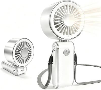 Draagbare handventilator, mini-USB-ventilator met oplaadbare batterij en 3 windsnelheden, krachtige, gegalvaniseerde, opvouwbare tafelventilator, geschikt voor meisjes/vrouwen/kinderen om af te koelen tijdens zomervakanties (wit).