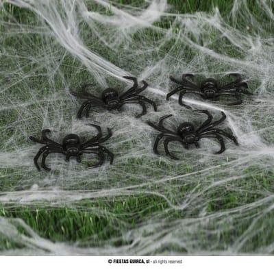 Fiestas Guirca - Decoratie spinnen (4 stuks, 8 cm) - Halloween - Halloween Decoratie - Halloween Versiering