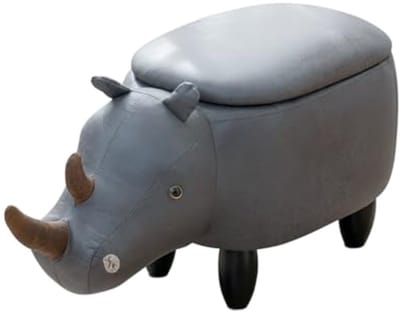 Dierenkruk met opbergruimte voor de kinderkamer - Schattige zitkruk met houten poten en diermotief