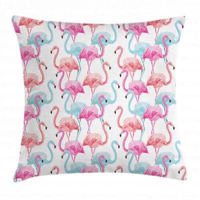 ABAKUHAUS Kussenhoes Aquarel – Hawaii Flamingos – 40x40 cm – Babyblauw