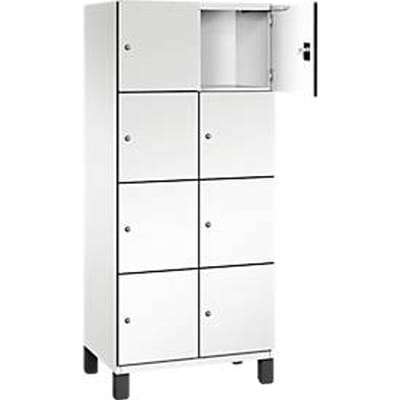 C+P Cambio lockerkast, 2 vakken, 8 vakken, op poten, B 800 x D 525 x H 1980 mm, verkeerswit/wit