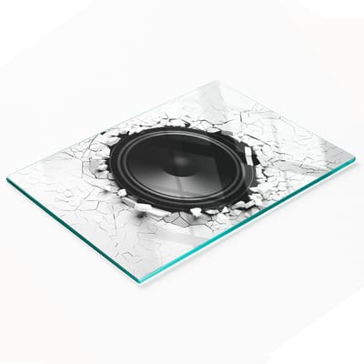 Multifunctionele decoratieve keukenplank van gehard glas met luidspreker, 80x52 cm
