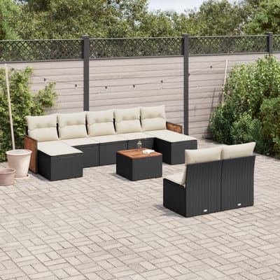vidaXL - 10-delige - Loungeset - met - kussens - poly - rattan - zwart