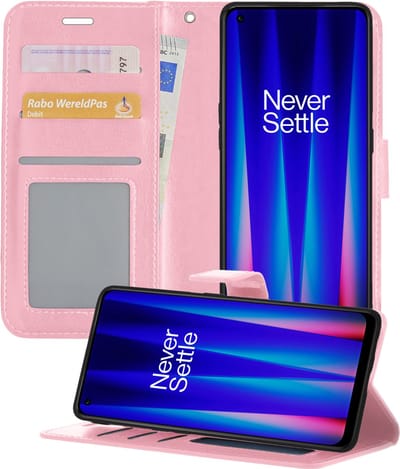Hoesje - Geschikt voor OnePlus Nord CE 2 - Luxe Bookcase - Walletcase Hoes - Portemonnee - Cover - Telefoonhoes - Lichtroze