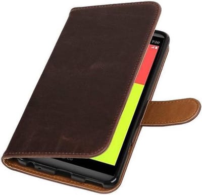 Zakelijke Book Case Telefoonhoesje Geschikt voor de LG V20 - Portemonnee Hoesje - Pasjeshouder Wallet Case - Mocca