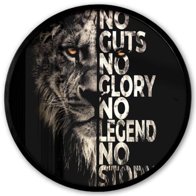 Poster in lijst Rond - Fotolijst 40x40 cm - Posters - Leeuw - Zwart - Dieren - Quote - Motivatie - Industrieel - Ronde posterlijst zwart - Decoratie - Wanddecoratie woonkamer - Muurdecoratie slaapkamer