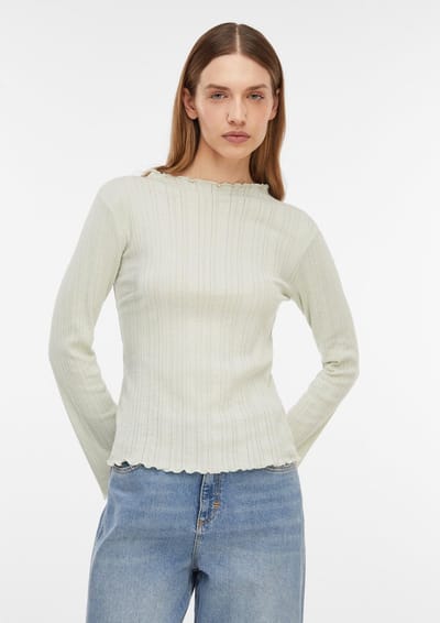 Dames T-shirt met lange mouwen van geperforeerde jersey COMMA