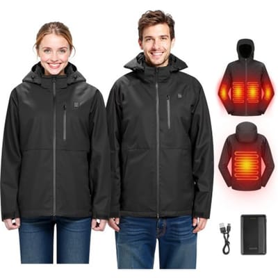 VEVOR verwarmde jas voor dames met 7,4V accu, elektrische softshell verwarmde jas, winddichte verwarmde jas, lichtgewicht bovenkleding met 5 verwarmingszones en 3 warmtestanden, machinewasbaar, XL