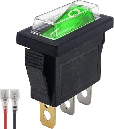 ProRide Wipschakelaar ON-OFF KCD3-12 - met Beschermkapje en Aansluitkabel - 3 pins - Rechthoek - 12V/20A - Groen
