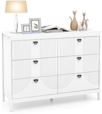 COSTWAY Commode met 6 laden, dressoir, wit van hout, ladekast, modern, opbergkast met metalen handgrepen en kantelbeveiliging, ladekast voor slaapkamer, woonkamer