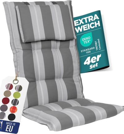 Tuinstoelkussens Set - Dikke Zitkussens - Buiten Ontspannen - Extra Hoge Lichtechtheid - 120x50cm - Antraciet Strepen