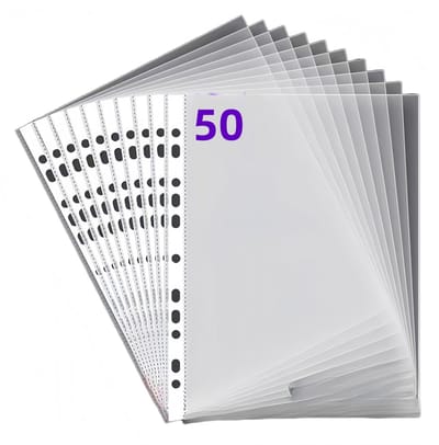 QTTVBTNA -50 Stuks A4 Insteekhoezen – Transparante Klarsichthoezen met 11 Gaten – 80 Micron Dikte – Glasklaar Beschermhoezen voor Documenten, Papier & Foto’s