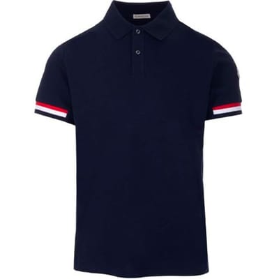 Moncler Effen Gestreept Print Korte Mouw Polo Shirt Heren tops Blauw 8A00023899P077X S black