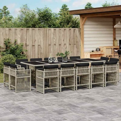 vidaXL - 15-delige - Tuinset - met - kussens - poly - rattan - lichtgrijs