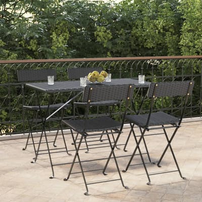 vidaXL - Opklapbare - stoelen, - 4 - stuks, - zwart, - van - polyrotan - en - staal.