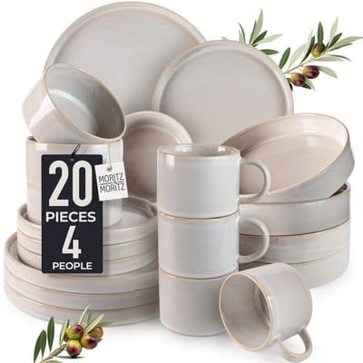 Moritz & Moritz CASTELLO 20-delige Serviesset voor 4 Persoons – Bordenset Aardewerk Grijs – Servies met Dinerborden, Dessertborden, Soepborden en Kopjes